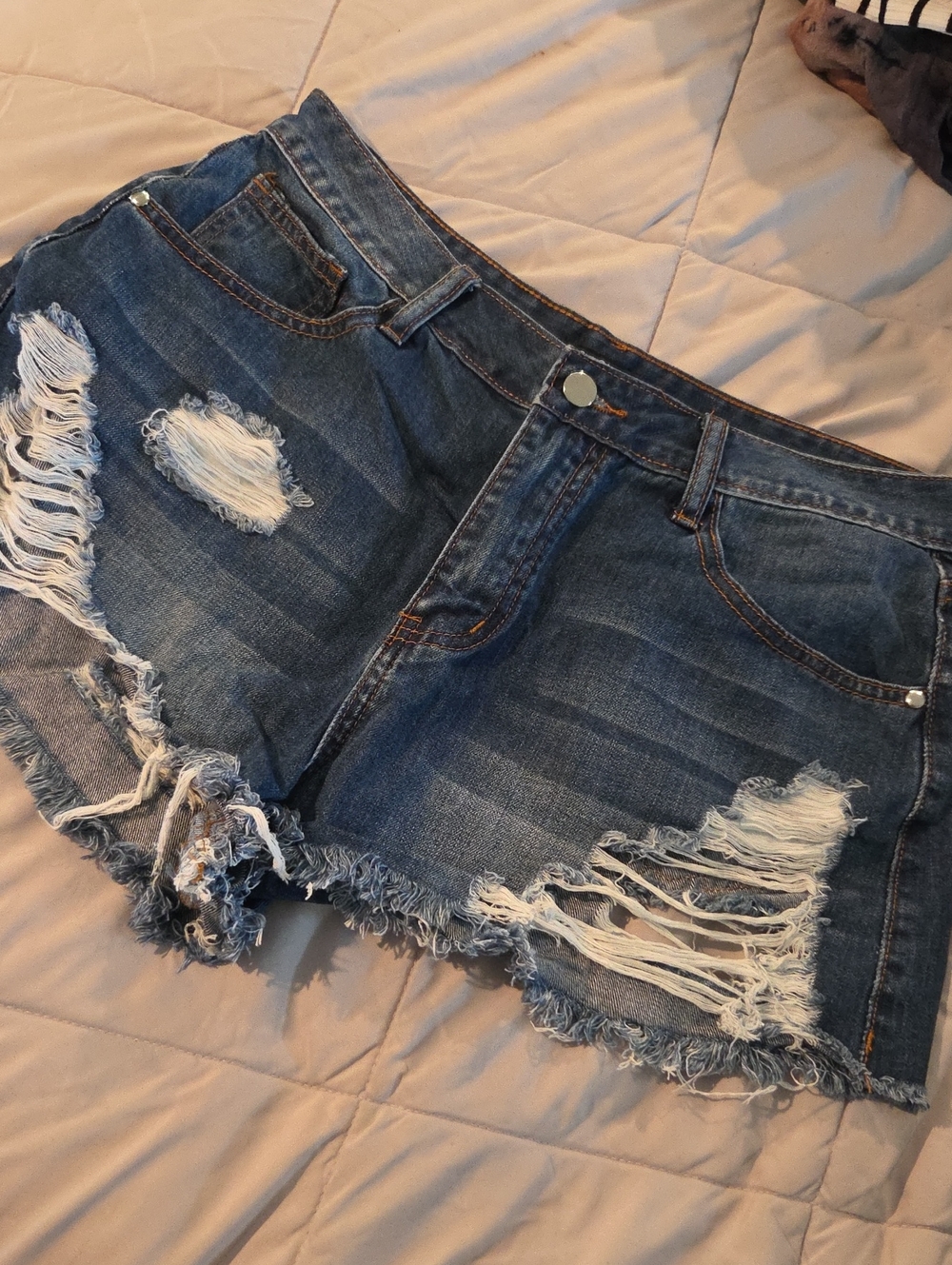 Fashion Nova Distressed Dark Blue Denim Shorts
